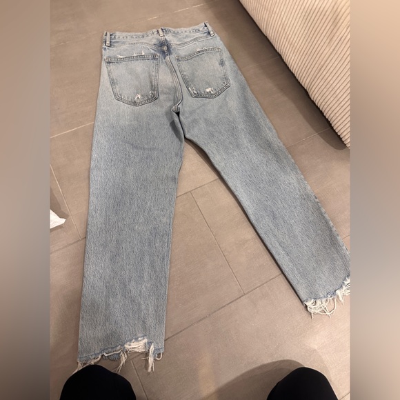 Agolde Blue Straight Leg Jeans with Raw Hem - Picture 3 of 4
